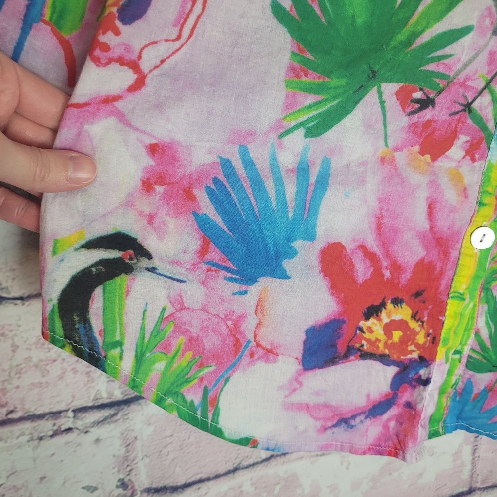 TOOFAN 100% COTTON FLORAL WATERCOLOR PRINT ART TO WEAR BUTTON FRONT BLOUSE SMALL - Picture 8 of 14